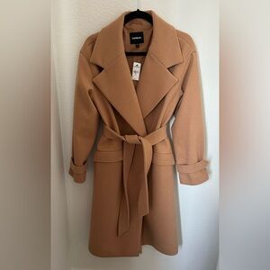 Express Belted Wrap Front Faux Wool Coat (Pecan color)